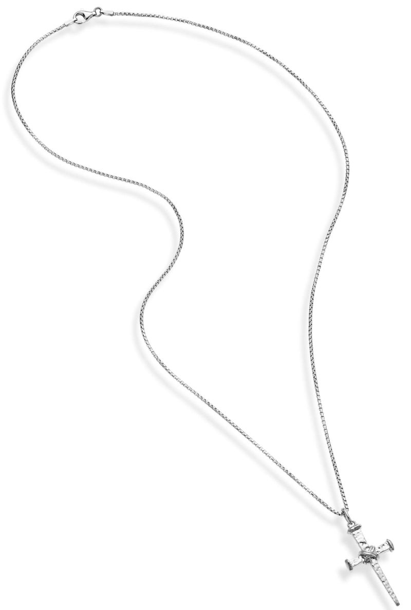 Miabella Italian Rope Wrap Nail Cross Pendant Necklace Box Chain, Rhodium or 18K Yellow Gold Plated 925 Sterling Silver Made in Italy (Length 28 Inches, Rhodium-Plated-Silver) - Image 2